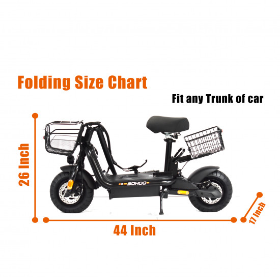 Sohoo 48V 500W 12AH Folding Electric Scooters E-Scooter 10" Fat Tire Lithium-ion Battery Scooter Bike Electric Bicycle